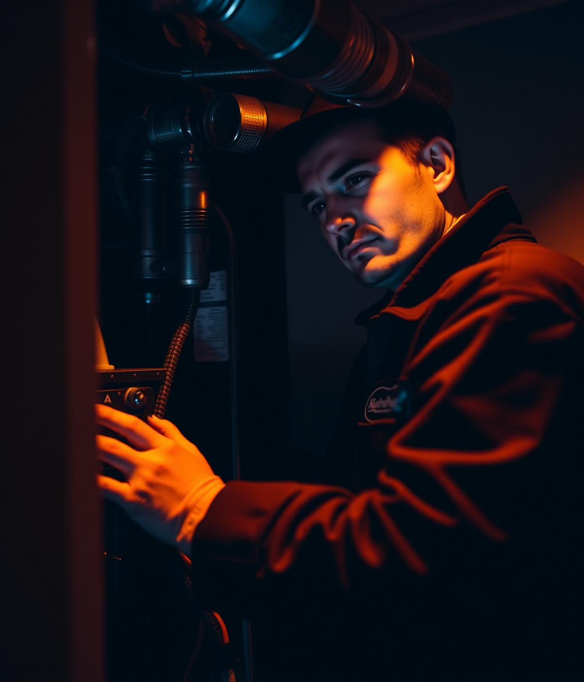 Technician installing a replacement residential furnace